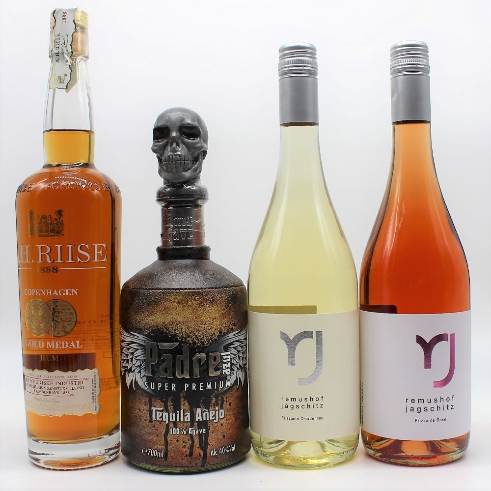 Premium Spirituosen - A.H RIISE Premium Rum 1888, Padre Tequila Anejo, Remushof Frizzante Chardonnay und Rosé