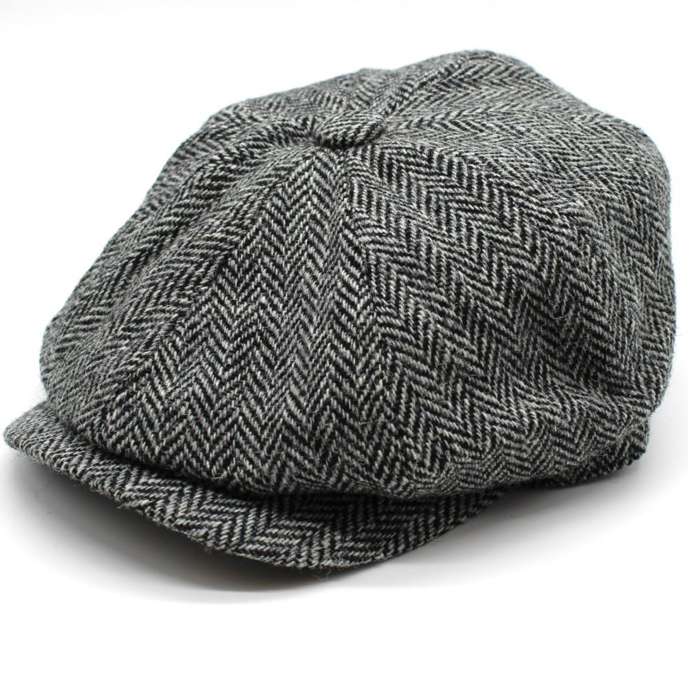 FLATCAP Schiebermütze - HARRIS TWEED - Grau Schwarz - 60