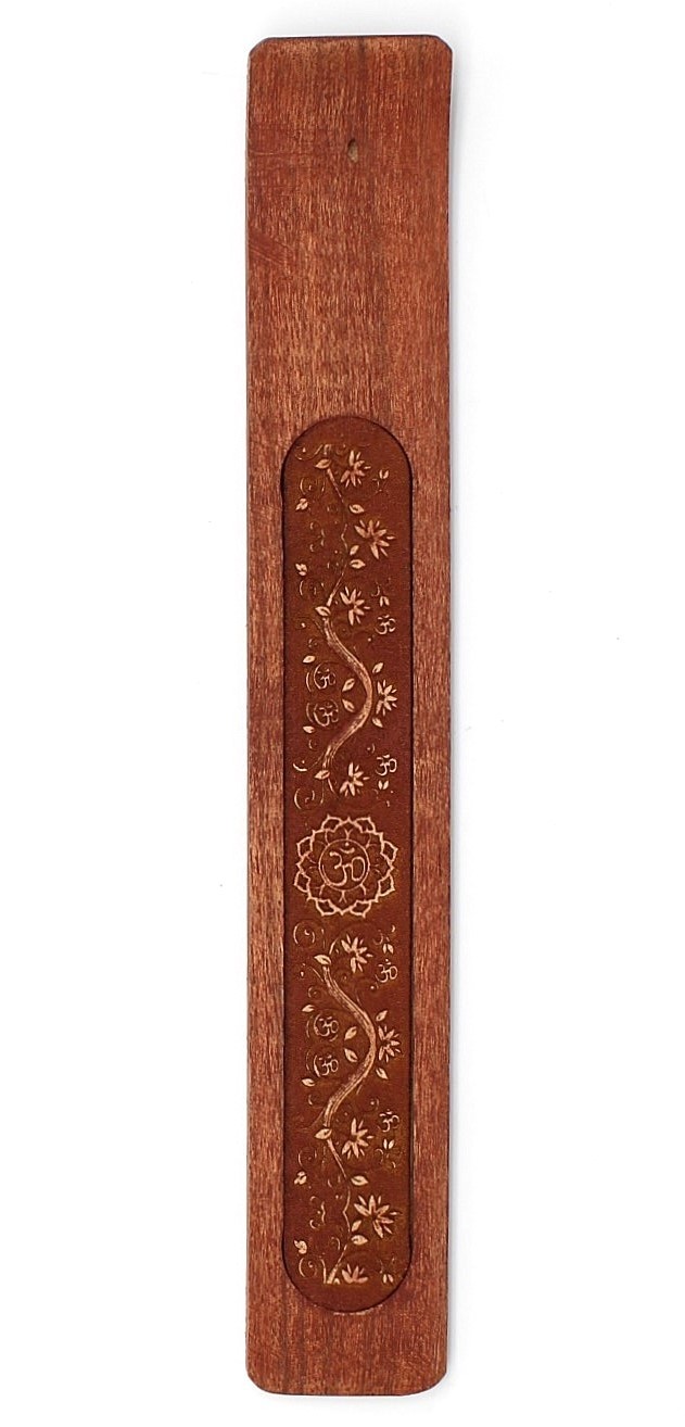 Halter für Räucherstäbchen - Holz - BLUMENRANKE mit KRONENCHAKRA Symbol