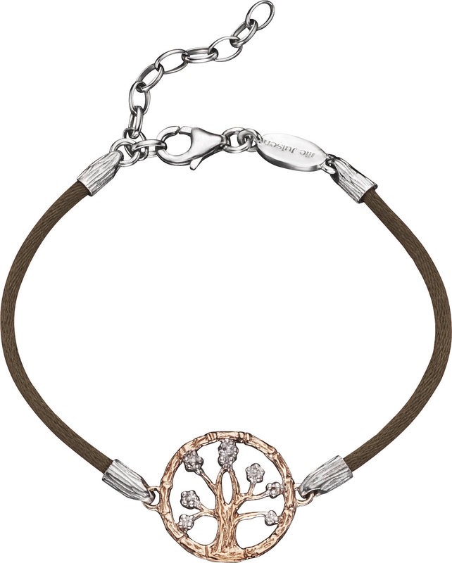 Julie Julsen - Lebensbaum - Seidenarmband Braun mit Karabinerhaken - Längenregulierbar - Silber Rotgold