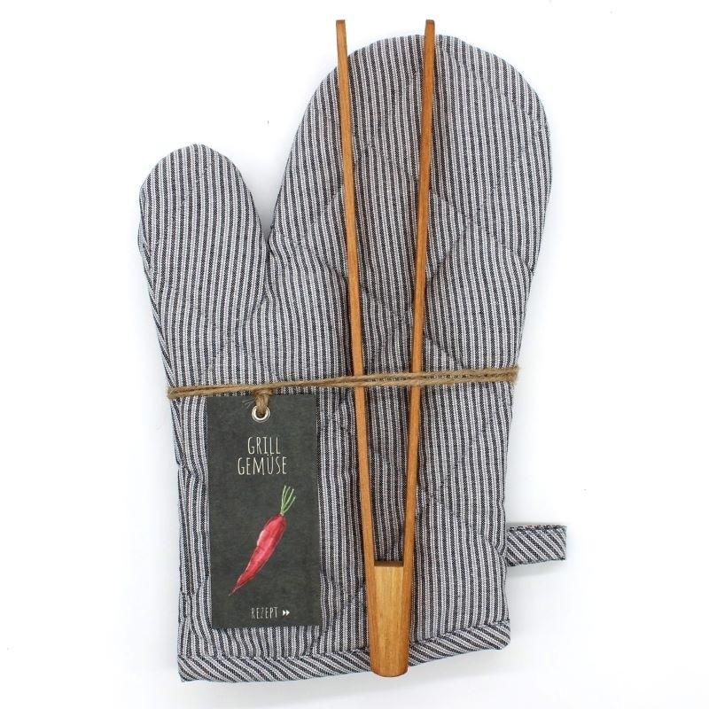 KOCHHANDSCHUHE mit GRILLZANGE und Rezept Grillgemüse