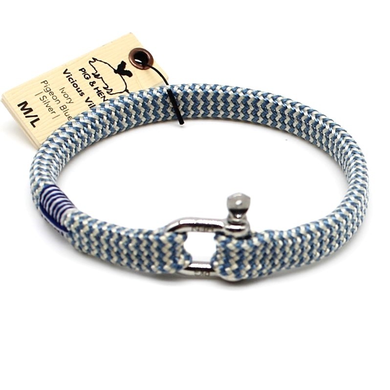 Pig and Hen - Armband aus Segelseil - Ivory Pigeon M/L 21cm - Blue Silver