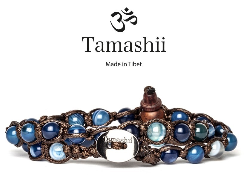 Tamashii - Gesegnetes Natursteinarmband aus Tibet - Blue Agate - BLAUER ACHAT - 2 Umrundungen