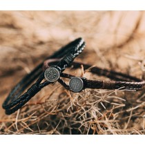 Armband - Runenkreis Schutzsymbol aus Edelstahl - Braun oder Schwarz - 23cm - Vegvisir