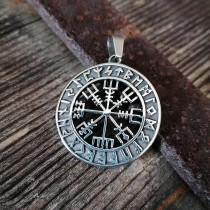 Edelstahl Anhänger - Wikinger Kompass mit Runenkreis - Vegvisir