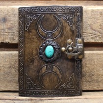 BUCH der SCHATTEN - Triple Moon mit Türkis - Leder mit Büttenpapier
