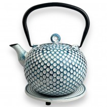 Japanische Gusseisenteekanne - Dim - Weiss Blau