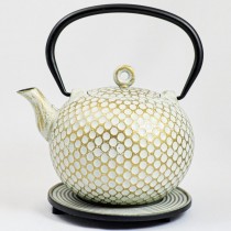 Japanische Gusseisenteekanne - Dim - Weiss Gold