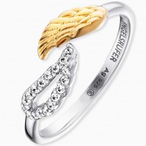 Engelsrufer - RING - Doppelflügel mit Kristallen - Vergoldet