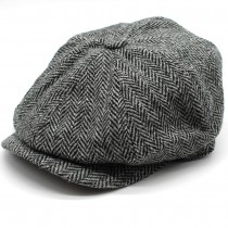 FLATCAP Schiebermütze - HARRIS TWEED - Grau Schwarz - 60