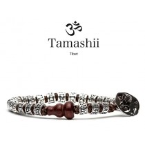 Tamashii - Gesegnetes Natursteinarmband aus Tibet - Prayer Wheel - GEBETSMÜHLE Silber mit Calabash 4mm