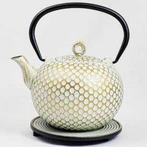 Japanische Gusseisenteekanne - Dim - Weiss Gold
