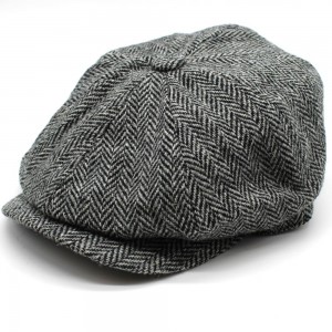 FLATCAP Schiebermütze - HARRIS TWEED - Grau Schwarz - 60