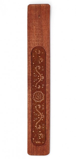 Halter für Räucherstäbchen - Holz - BLUMENRANKE mit KRONENCHAKRA Symbol