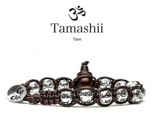 Tamashii - Gesegnetes Natursteinarmband aus Tibet - Prayer Wheel - GEBETSMÜHLE Silber mit Calabash