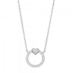 Nordahl Jewellery - Joanli Nor - Halskette Silber Kreis mit Herz und Zirkonia